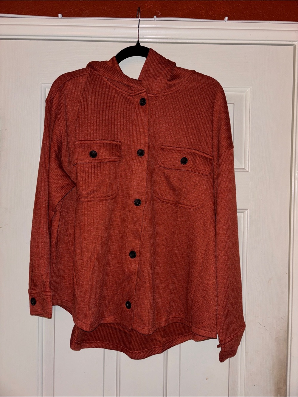 Time and Tru Button-Front Hooded Shirt Jacket - Rust L NWT